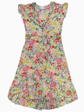 Zen Ethic Floral Ruffle Wrap High Low Dress – Sage Green Multi – Size L/XL